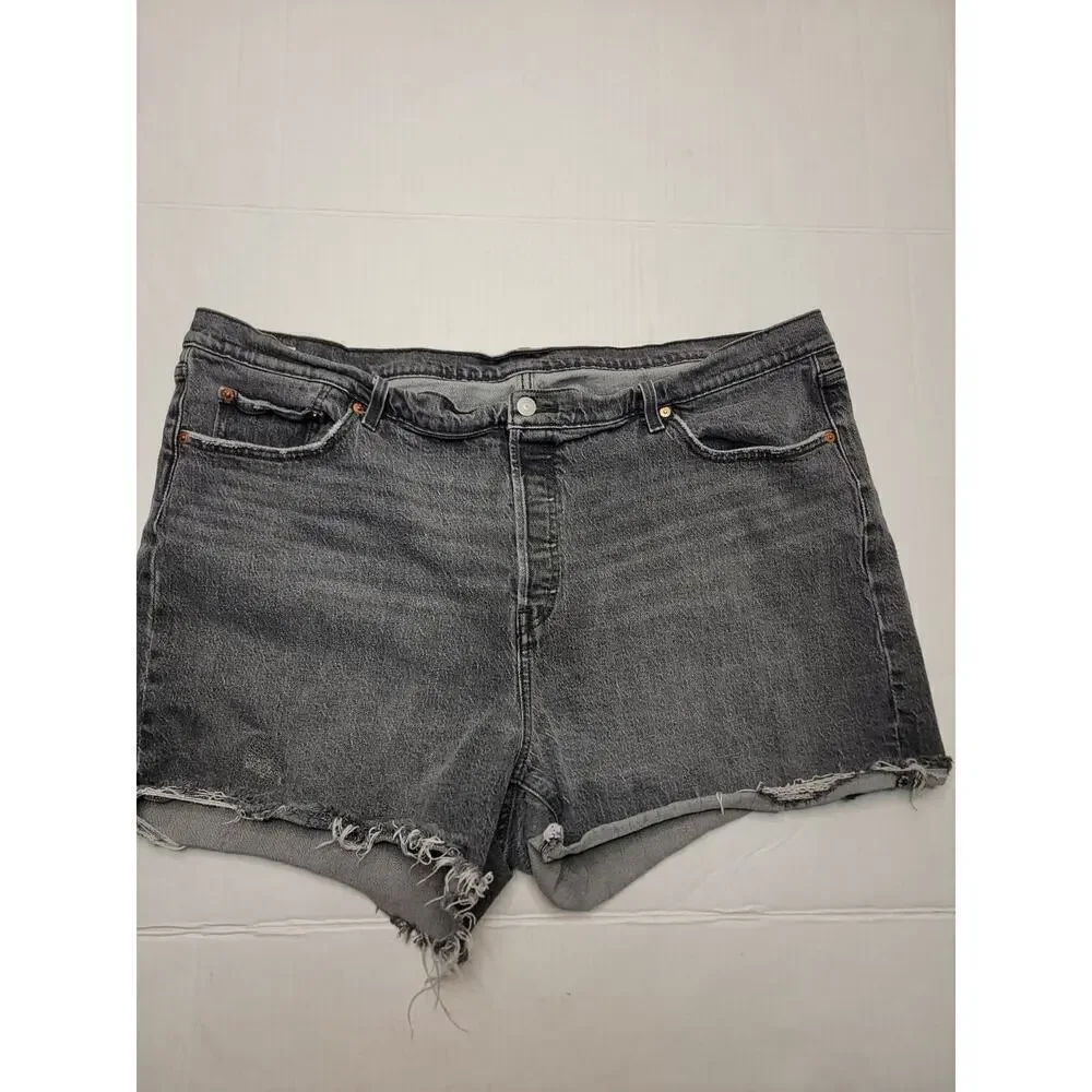 Levis Premium 501 Denim Shorts Womens Plus 24W Button Fly Stretch Gray Big E